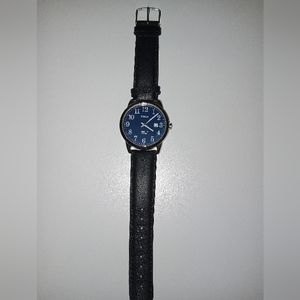 Like-new genuine leather men's TIMEX navy blue watch